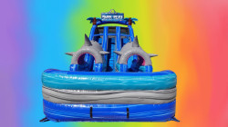 18 Ft Shark Beach Dual Lane Slide w/Pool